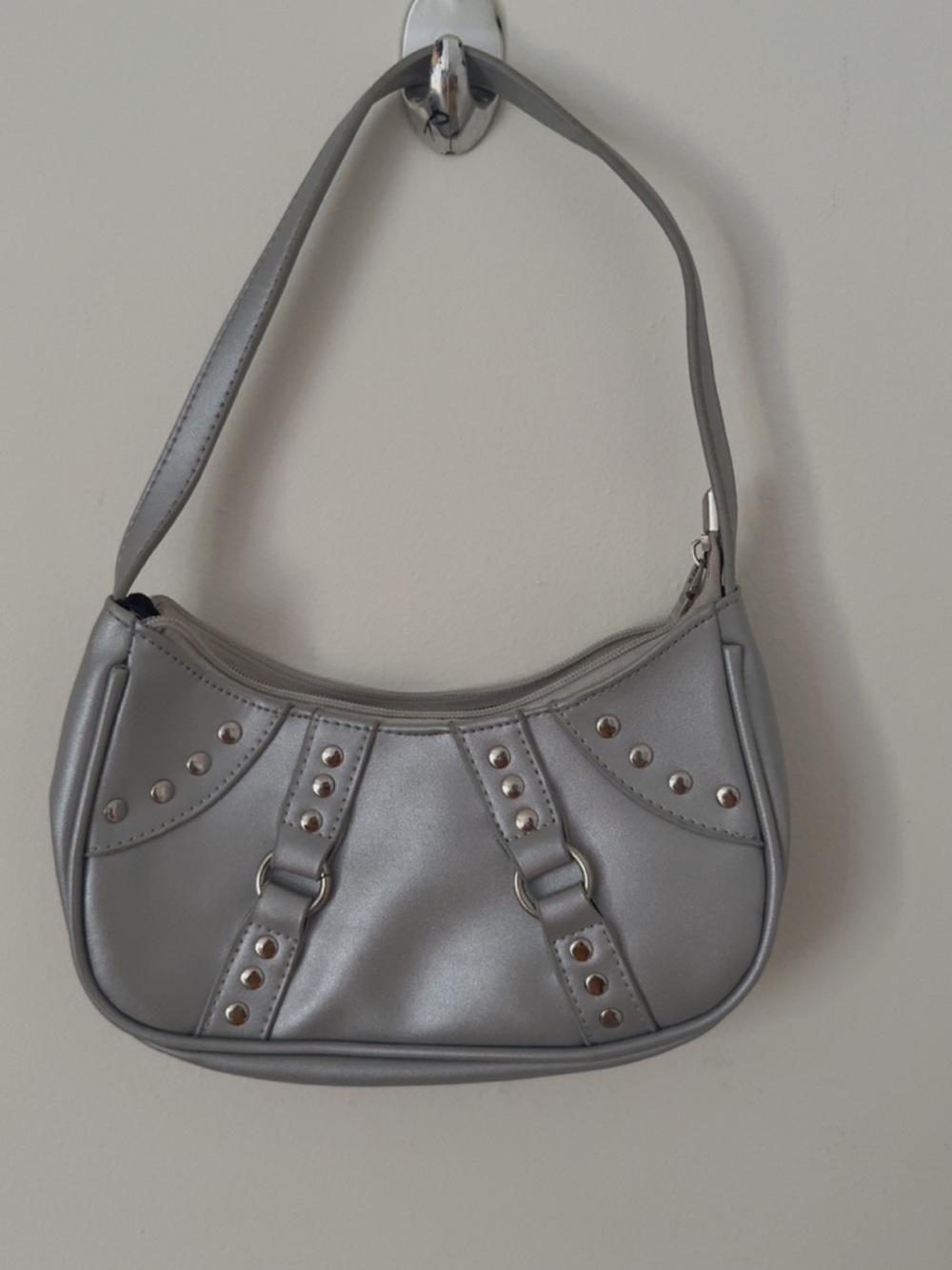 Classic Silver Studded Shoulder Bag